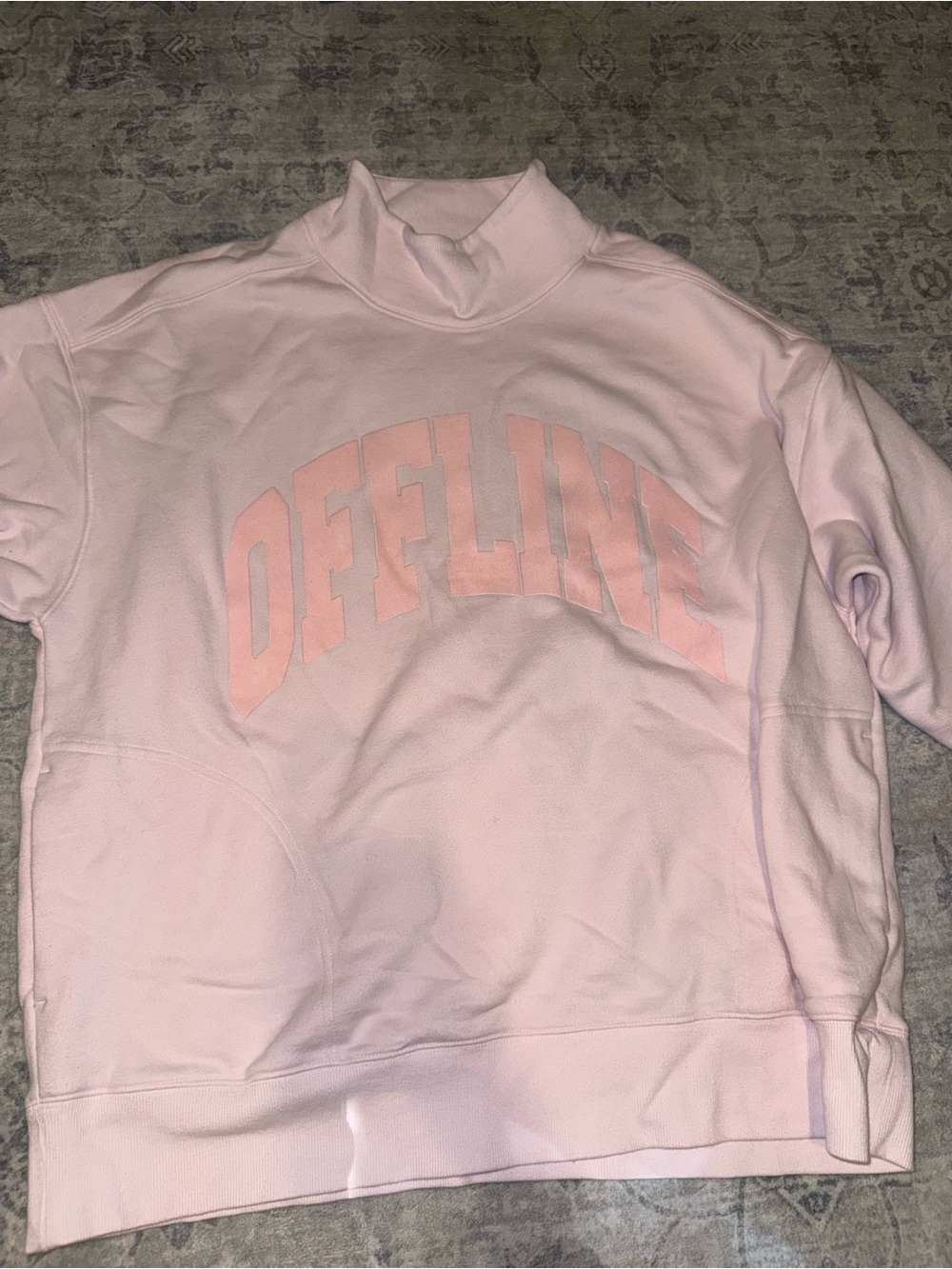 Light Pink Mock Neck 'OFFLINE' Sweatshirt - Casual Cozy Sweater